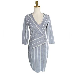 Maeve Women’s Wrapped Stripe Column 3/4 Sleeve V-neck Slim Fit Dress Size Small